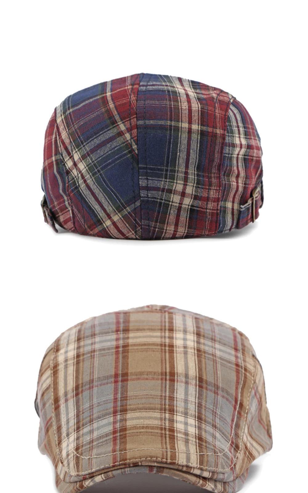 HT4376 Berets Men Women Vintage Plaid Beret Cap Male Female Adjustable Flat Cap Retro Spring Summer Cap Beret Hats for Men Women
