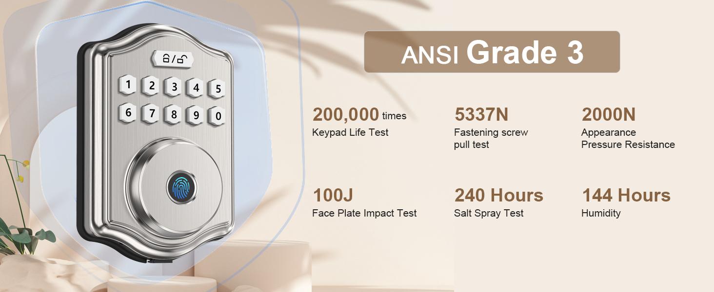 52HZ Fingerprint Door Lock, Keyless Entry Door Lock with Code, Voice Guidance Keypad Deadbolt Locks for Front Door, Anti-Peeping Password, Auto Lock, Easy to Install, Satin Nickel