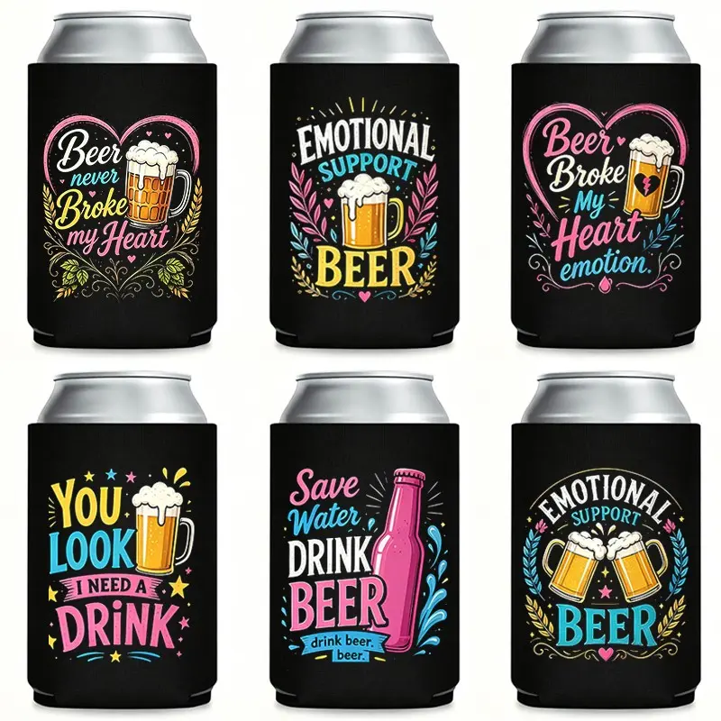 "Beer Never Broke My Heart – Emotional Support & Good Vibes" Can Cooler Koozie – Thermo coolers Insulated, Great Funny Gifts for Dads and Beer Fans, Ideal Koozies for Cans and Parties, Perfect Can Cooler for Father's Day, Birthdays, and Summer Celebration