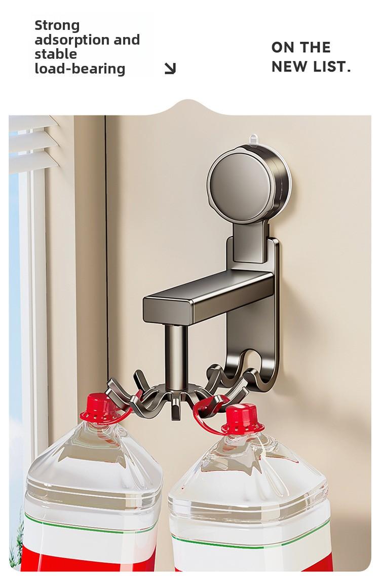Aluminum Material Powerful Suction Cup Kitchen Rotating Hook Storage Rack No-Nail Wall-Mounted for Spatulas Spoons and Utensils Organiser Installation