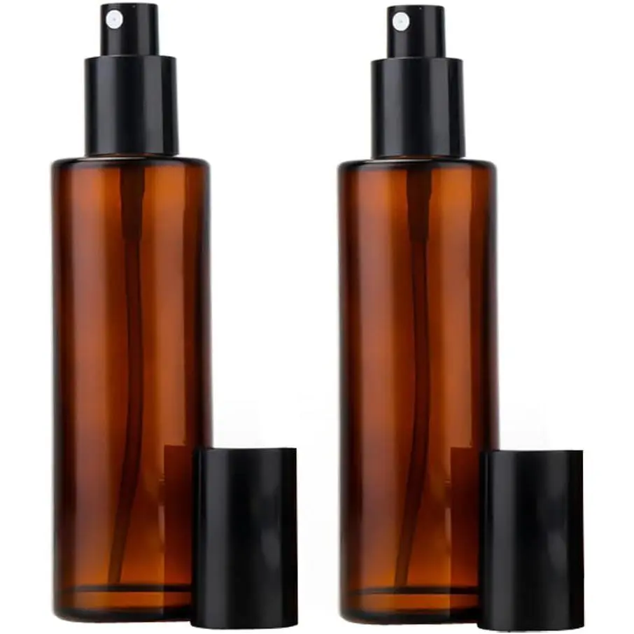 2 count 100ml/3.3oz  Glass  Bottles with Black Cap Empty Refillable Fine Mist  Bottles Makeup   Bottle Travel Containers for  Perfume