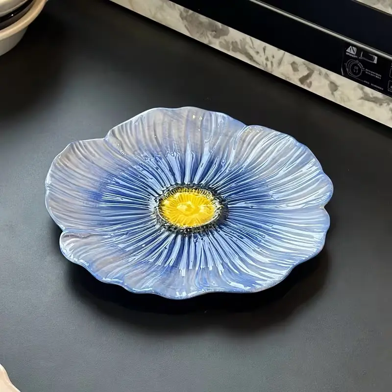 1PC 10 Inch Creative Floral Ceramic Plate, 2 Colors Available, Art Tableware For Home Restaurant Use