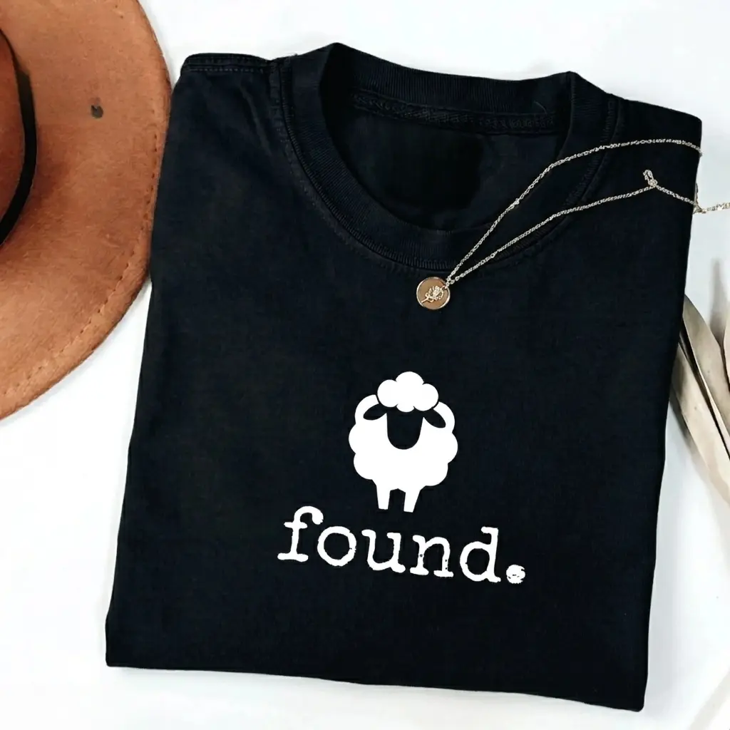 Found Psalm 23 Sheep T-Shirt, Minimalist Christian Lamb Graphic Tee, Faith Based Scripture Shirt, Religious Gift for Believers