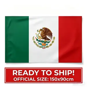 3×5 ft Mexican Outdoor Flag. Made of high-strength polyester with waterproof and UV-resistant coating for exquisite decoration. This sturdy patriotic flag is ideal for home decor, parties, sports events, yards, gardens and more.