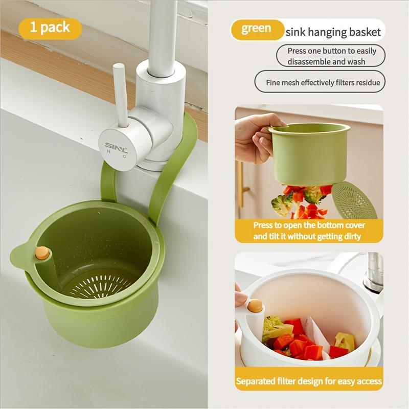 Multi-Function Hanging Kitchen Sink Basket with Button Drain and Storage Design, Easy One-Second Installation, Durable Plastic for Kitchen and Bathroom Organization, Hangable Filter, Kitchen Sink Strainer