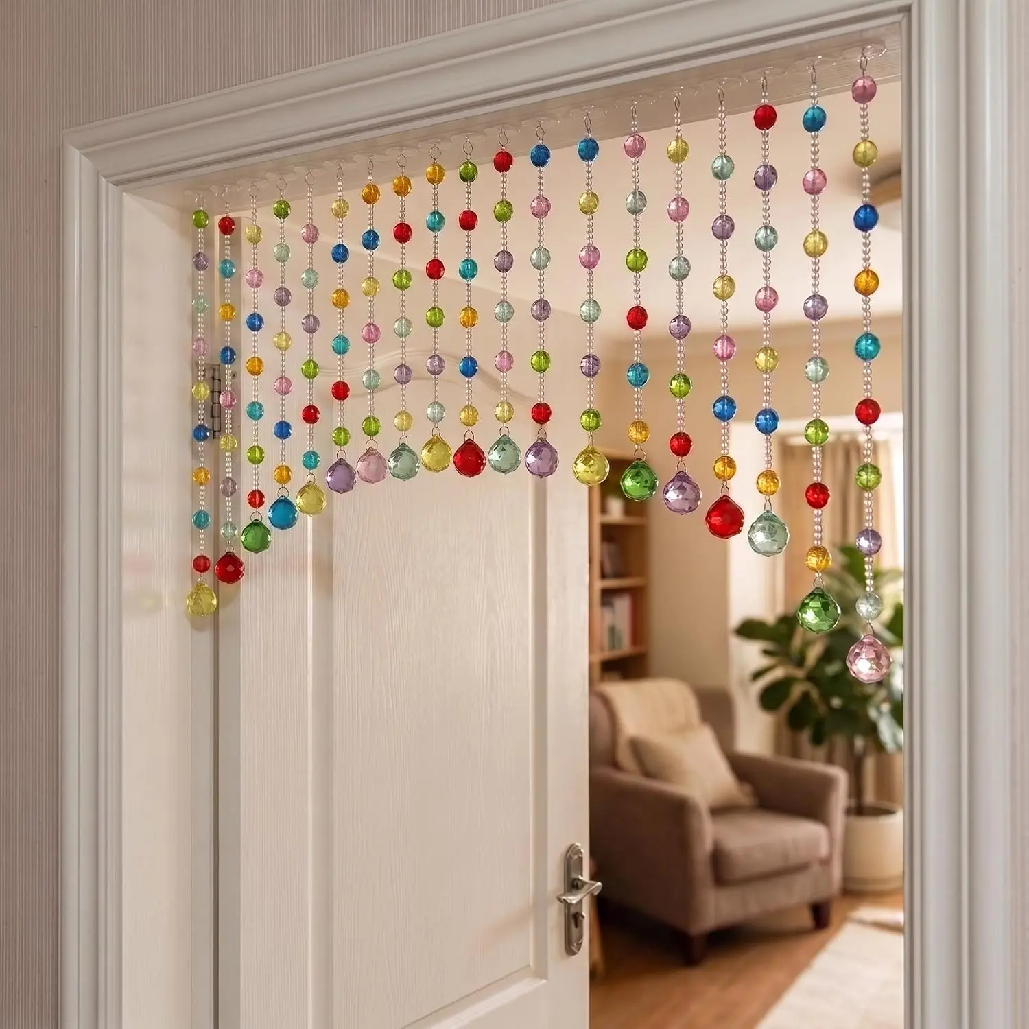 Acrylic Multicolor Door, Self-Door String Beads Curtains for Doorways Hippie Window Closet Door Way Bead Hangings Arched Bedroom Hallway String Curtains(20 Strings)
