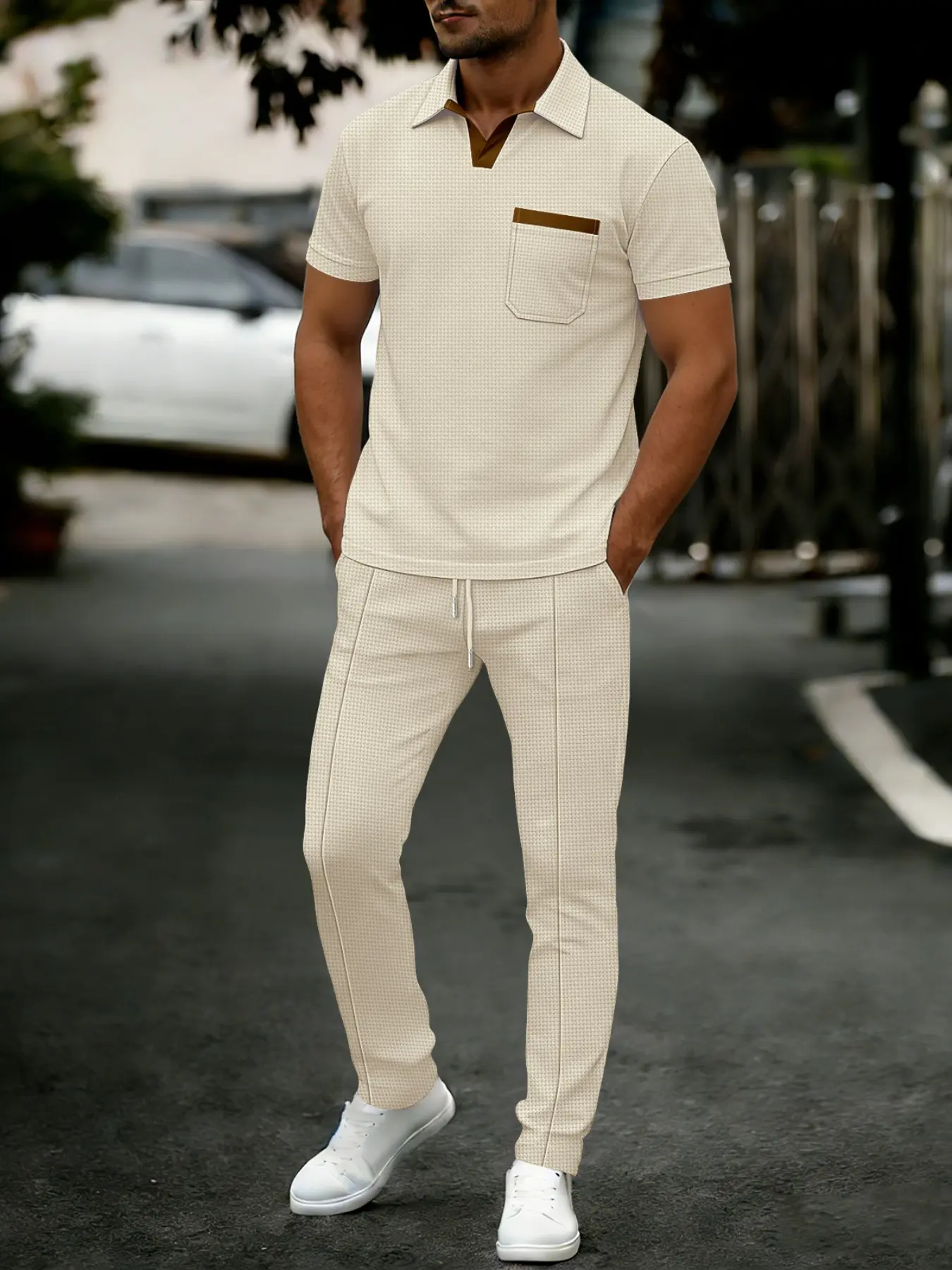 Men's Two-Piece Set, Christmas Gift, Friday, Spring Summer Fall Clothing, Casual Knit Pants, High Waist, Long Sleeve Blazer