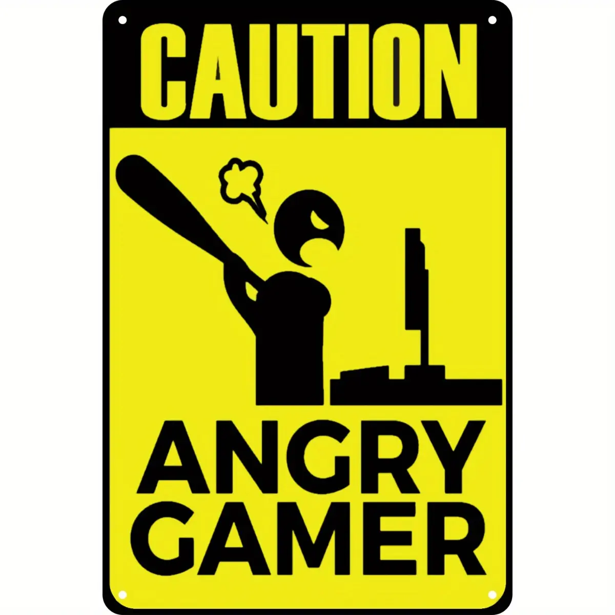 Angry Gamer Warning Metal Sign 8x12 Inch, Funny Gaming Room Wall Decor with Retro Caution Design, Gamer Cave Poster Plaque for Bedroom, Man Cave, Game Setup & Entertainment Space