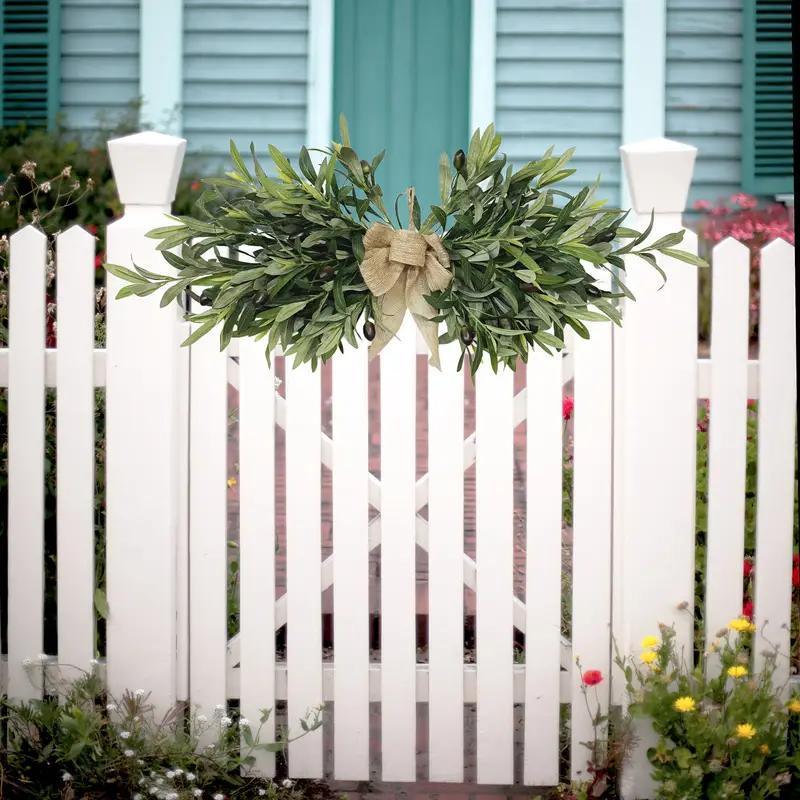 Artificial olive branch wreath with fruits and flowers - a natural-style wreath suitable for walls, doors, windows, and home decoration.