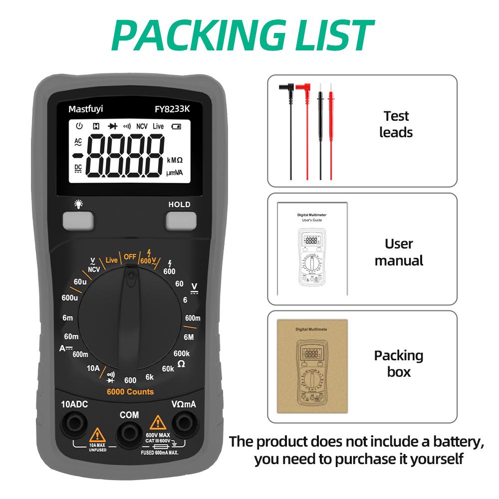 High Precision Digital Multimeter with LCD Display, Smart Overload Protection, Battery Powered Tool for Electricians & Repairers