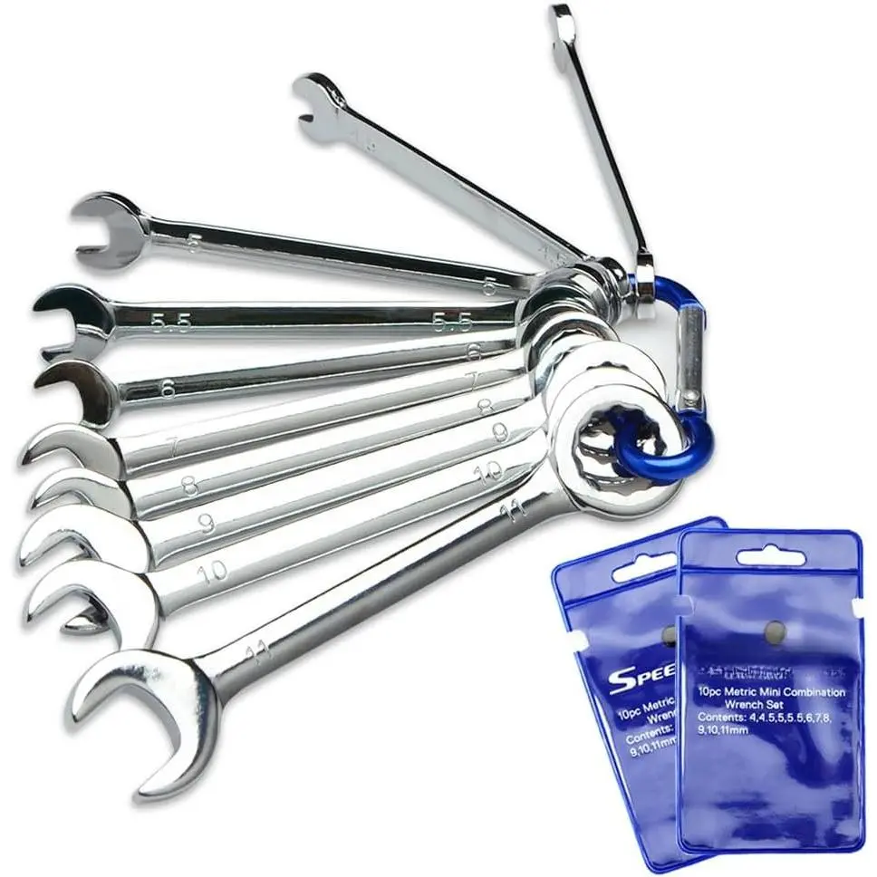 Mini Wrench Set Metric 10 count  Wrench Sets 4mm-11mm Open End and Box End Combination Spanner Wrench Set with Storage Pouches and Key Chains for Assembling Furniture Small Equipment