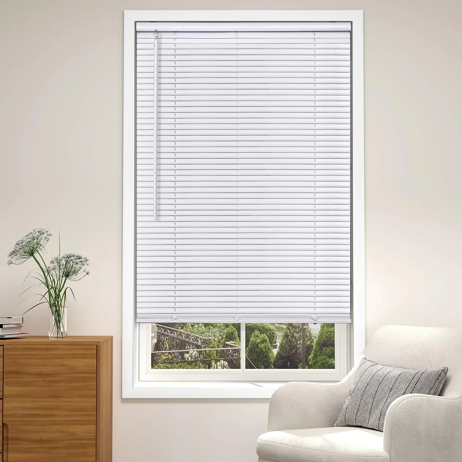 1" Light Filtering Vinyl Mini Blinds, White, 22" W x 36" H | Horizontal Window Blinds for Home, Cordless Shades for Indoor Windows