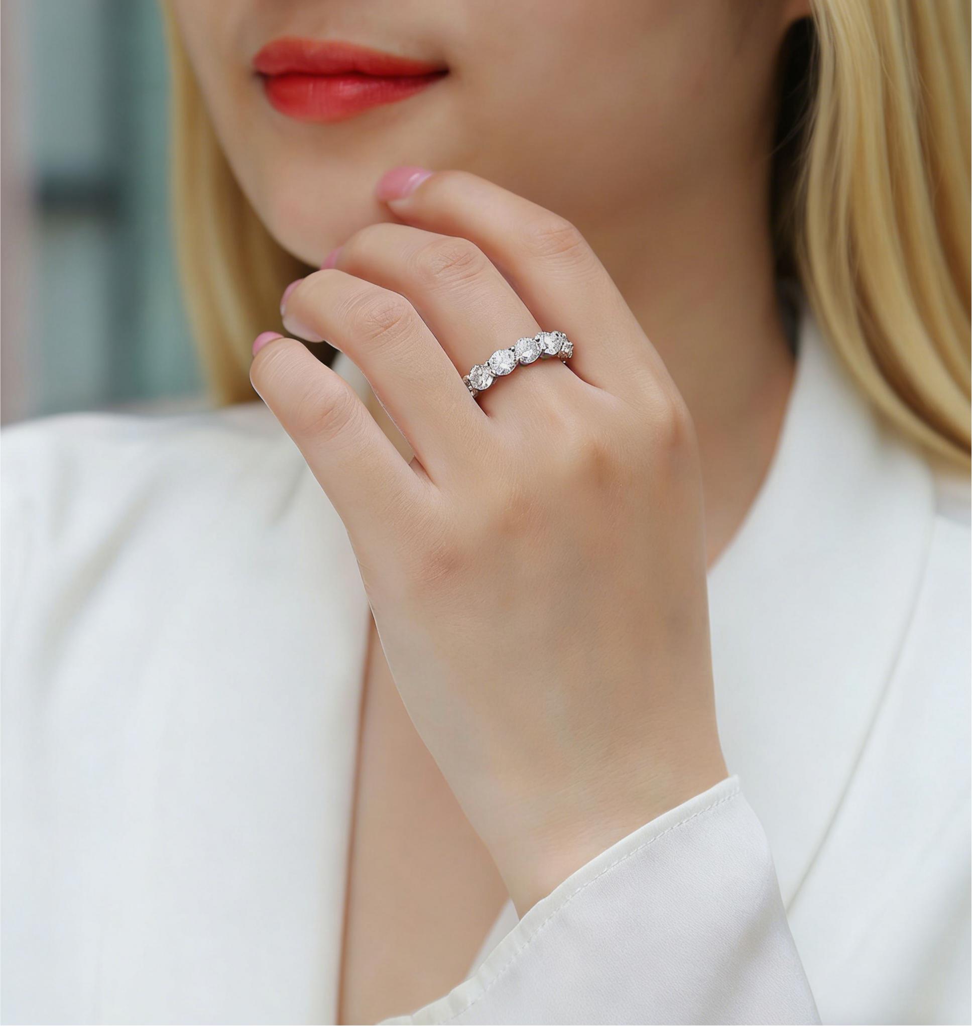 Silver Moissanite Eternity Ring 5mm 0.5ct Round Cut Solid Band Fashion Jewelry Accessories For Women Gifts For Her