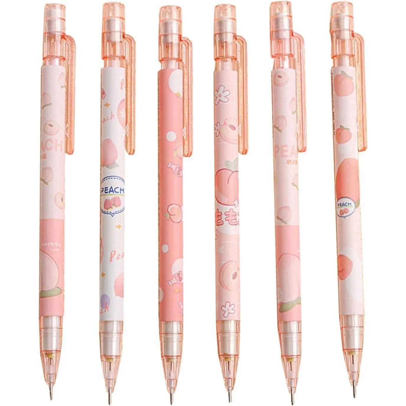 6 count Cute Mechanical Pencils With Top Erasers Peach Automatic Pencils Stationery  For Students Teen Girls 6 count Mechanical Pencils, Writing and Correction Supplies