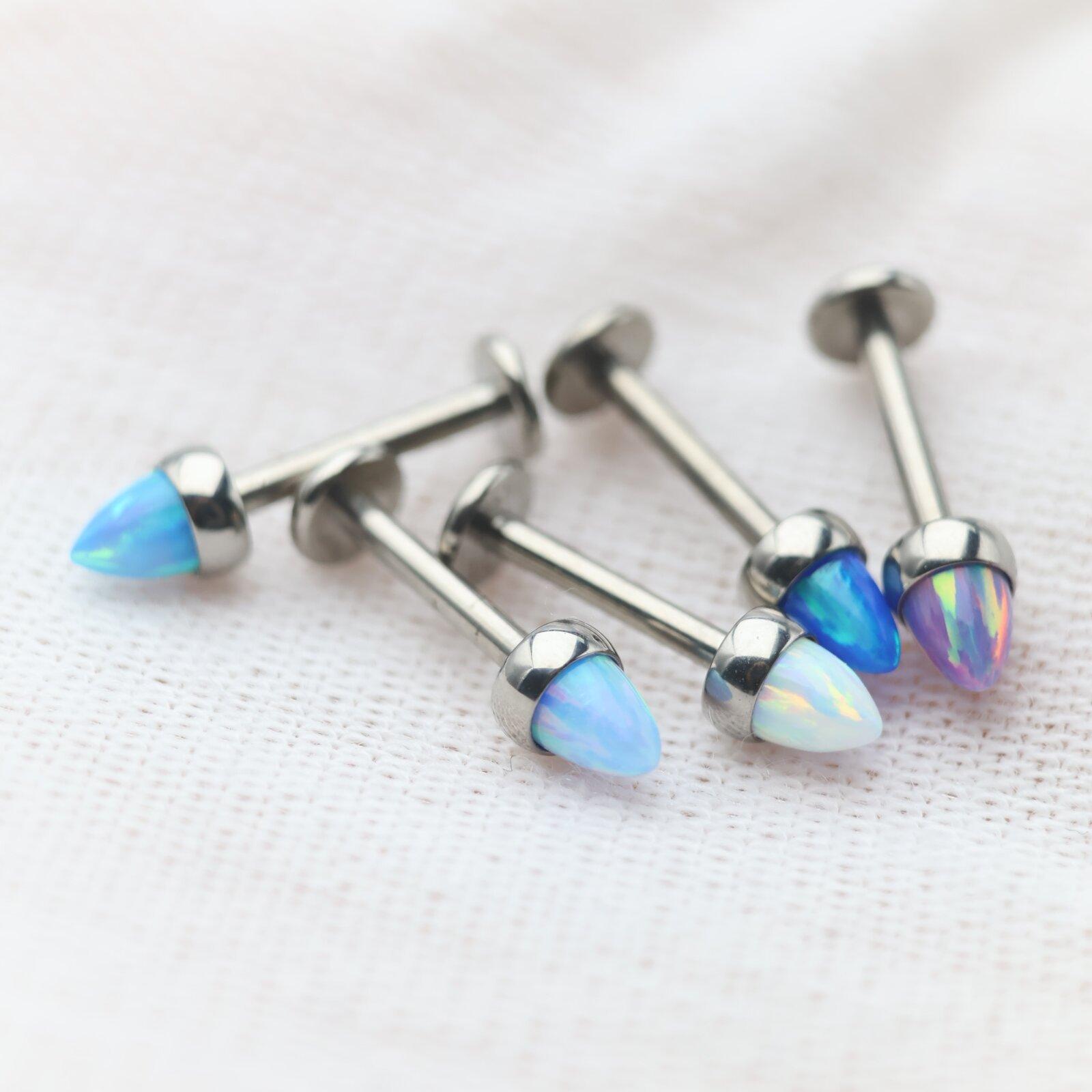 Spike Opal Piercing, F136 Titanium Internally Threaded, Nose Lip Cartilage Jewelry