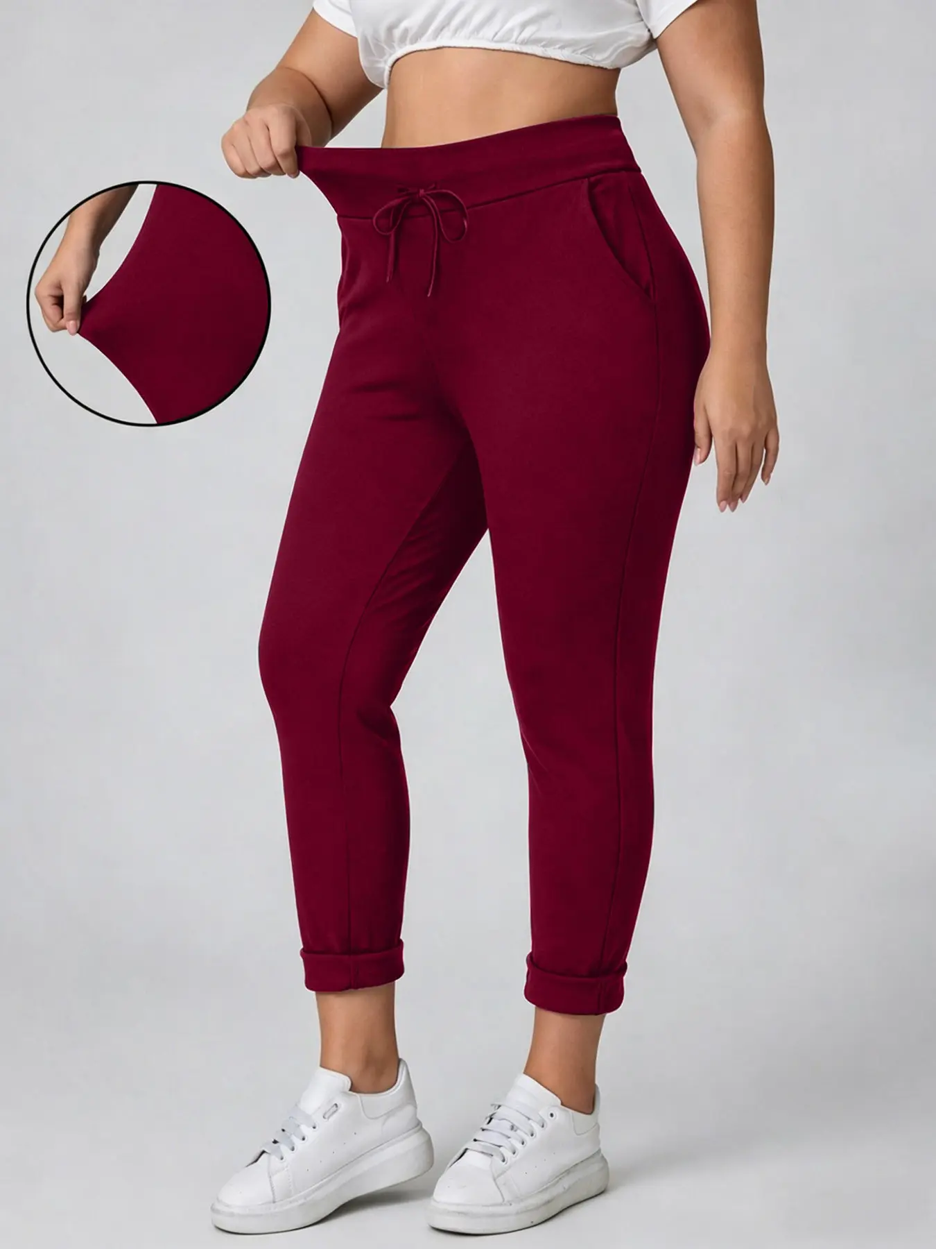 Women's Plus Size High Waist Pocket Pants, Mid-Length Ankle Length with Side Pockets, Casual Long Pants for All Seasons Trouser