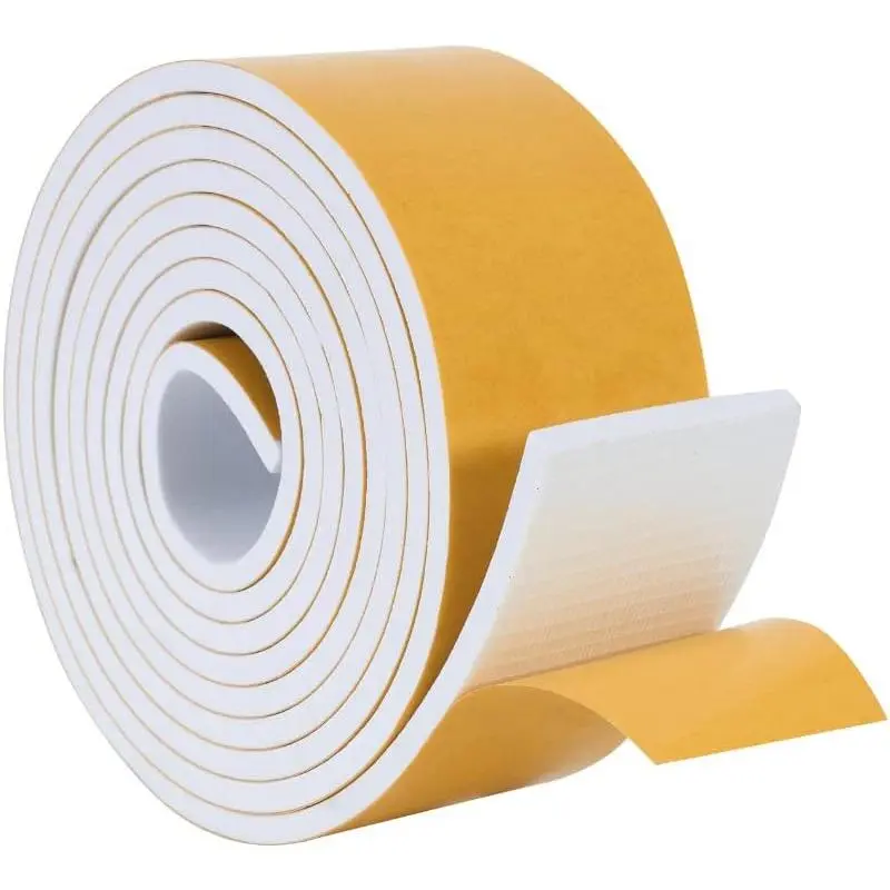 High Density Self-Adhesive Foam Weather Stripping Seal Strip, 2 in x 1/4 in x 10 Ft White for Door Frames, Windows, Air Conditioners, No