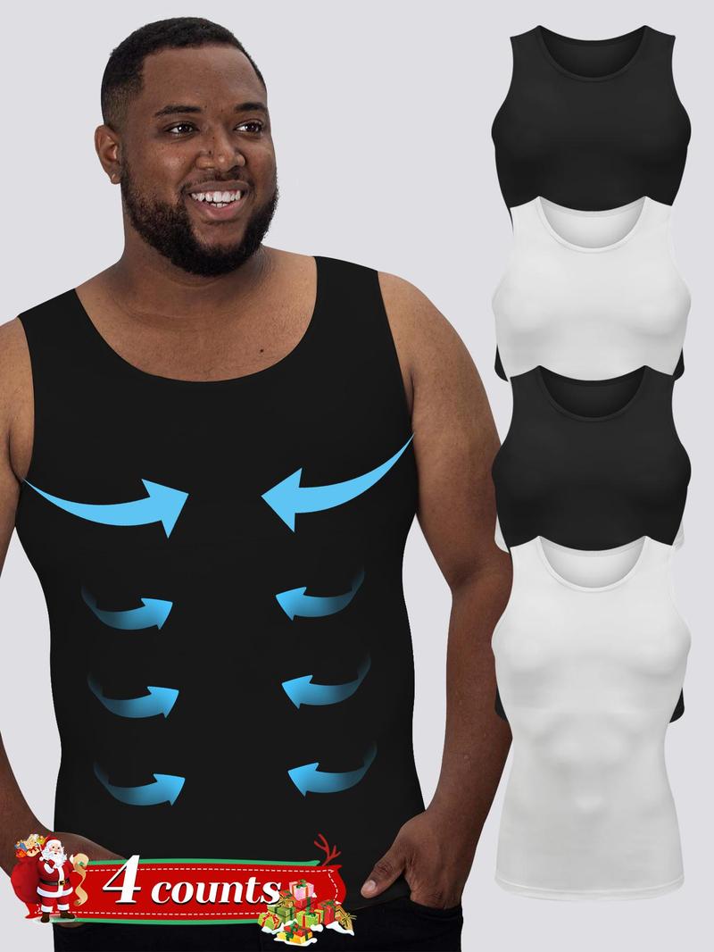Men's Solid Color Compression Shapewear Tank Top, High Stretch Tummy Control Shaper, Compression Waist Trainer, Tummy Tuck Shapewear for Men