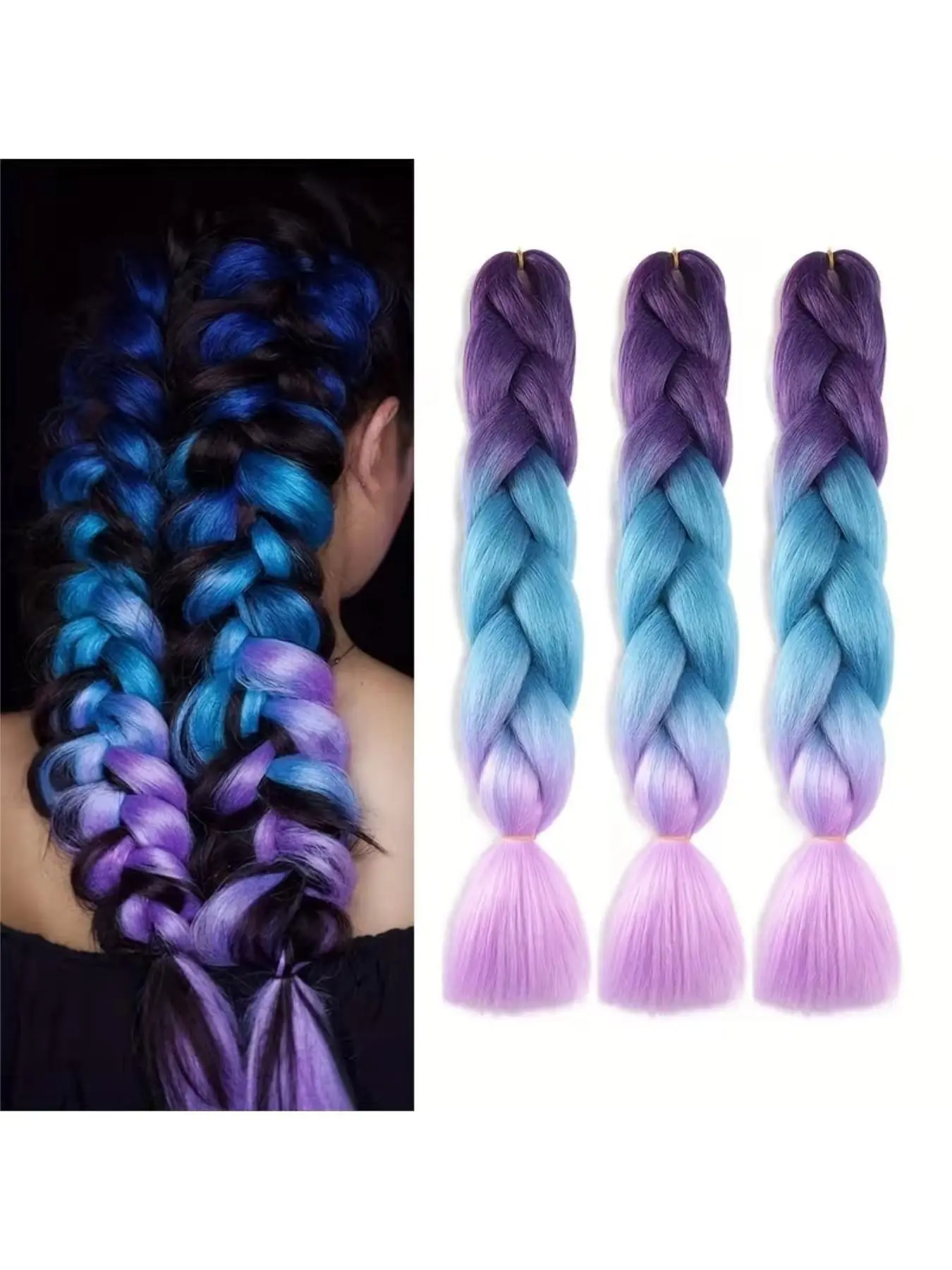 Synthetic Braiding Hair Extensions 24 Inch Ombre 3 Packs 100g/Pack Jumbo Braiding Hair High Temperature Fiber for Twist Crochet Braids Easy to Install