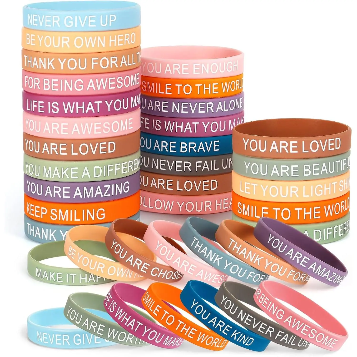 30 count Motivational Quote  Bracelets, Inspirational Rubber Wristbands, Colorful Inspiring  Bracelets for Office Classroom Rewards Gifts Party Favors Supplies