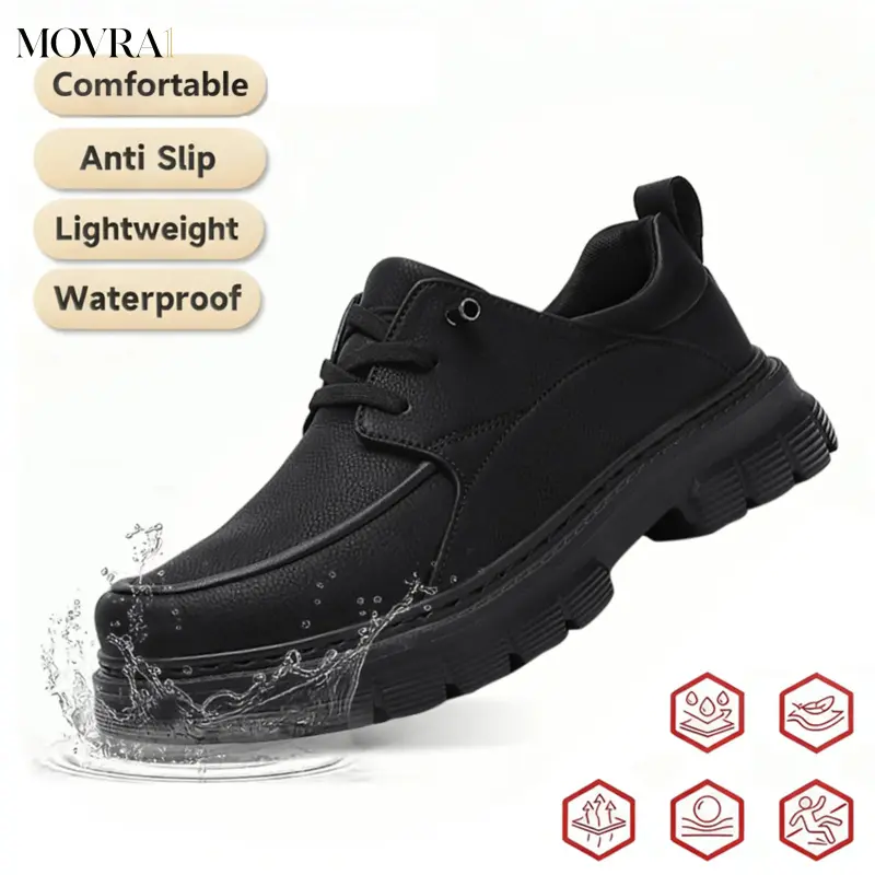 MOVRA1 Men’s Black Non-Waterproof Leather Walking Shoes - Casual Footwear, Business Shoes, Trainers