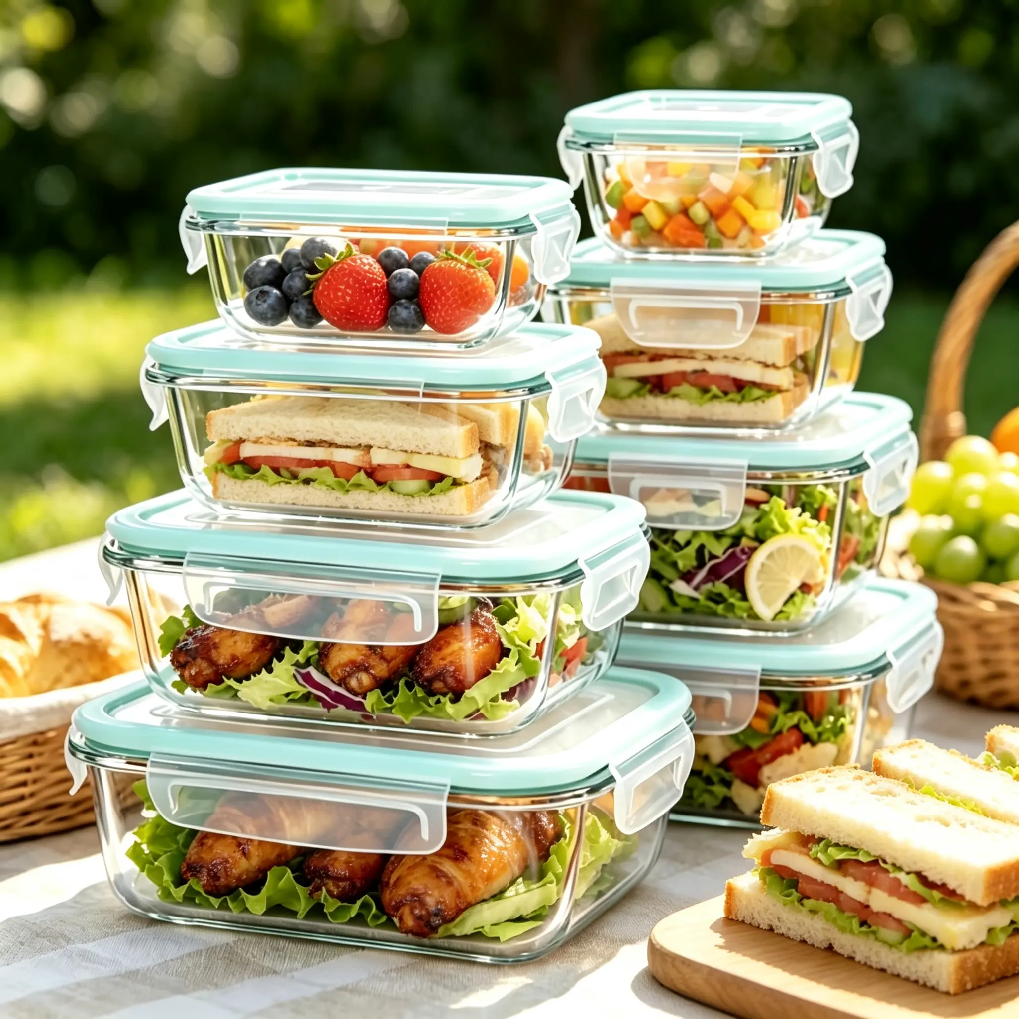 16-Piece BPA-Free Glass Food Storage Container Set (8 Bowls + 8 Lids) - Microwave & Dishwasher Safe, Ideal for Fruits, Rice