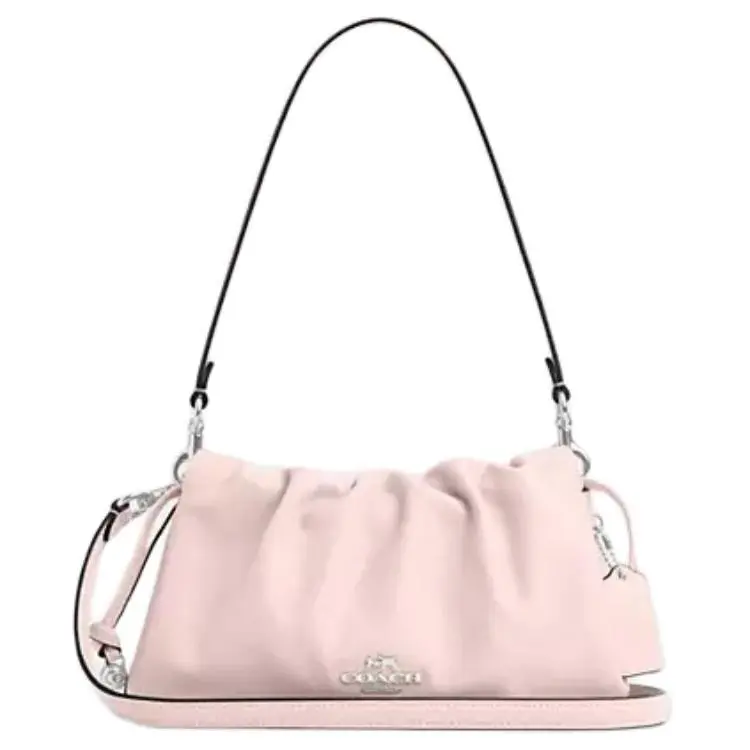 Coach Faye 26 Logo Drawstring Magnetic Closure Leather Shoulder Bag for Women, Medium Size, Pink