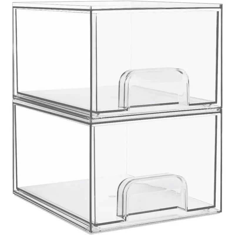 2 Pack Small Clear Stackable Storage Drawers for Desk, Countertop