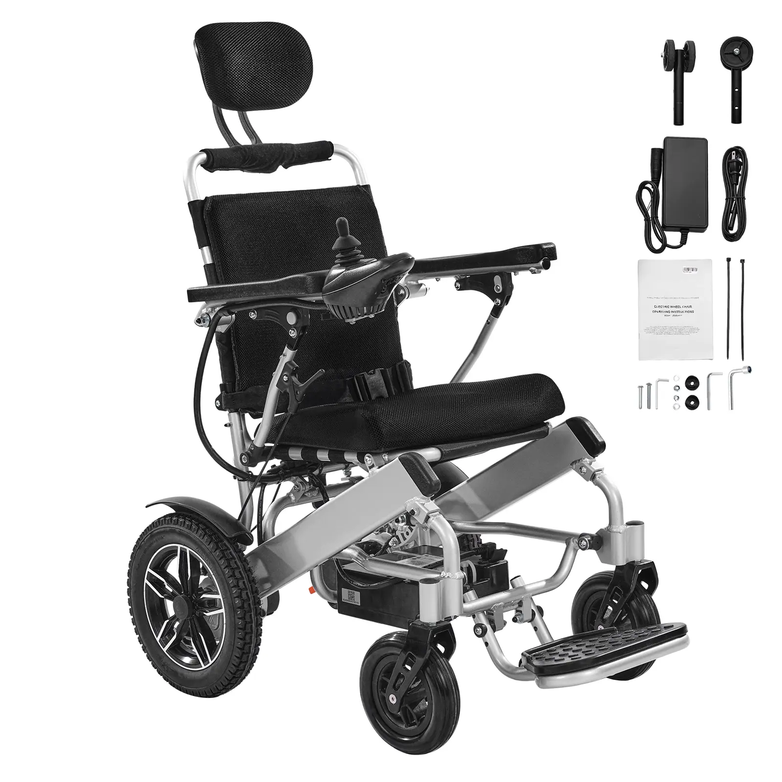 Adult Electric Wheelchair, 300 lbs/136 kg Max Load, Aluminum Alloy Construction, 5-Speed Adjustment, 12-Inch Solid Tires, 36.81x26.14x47.64 Inch Adjustable Size