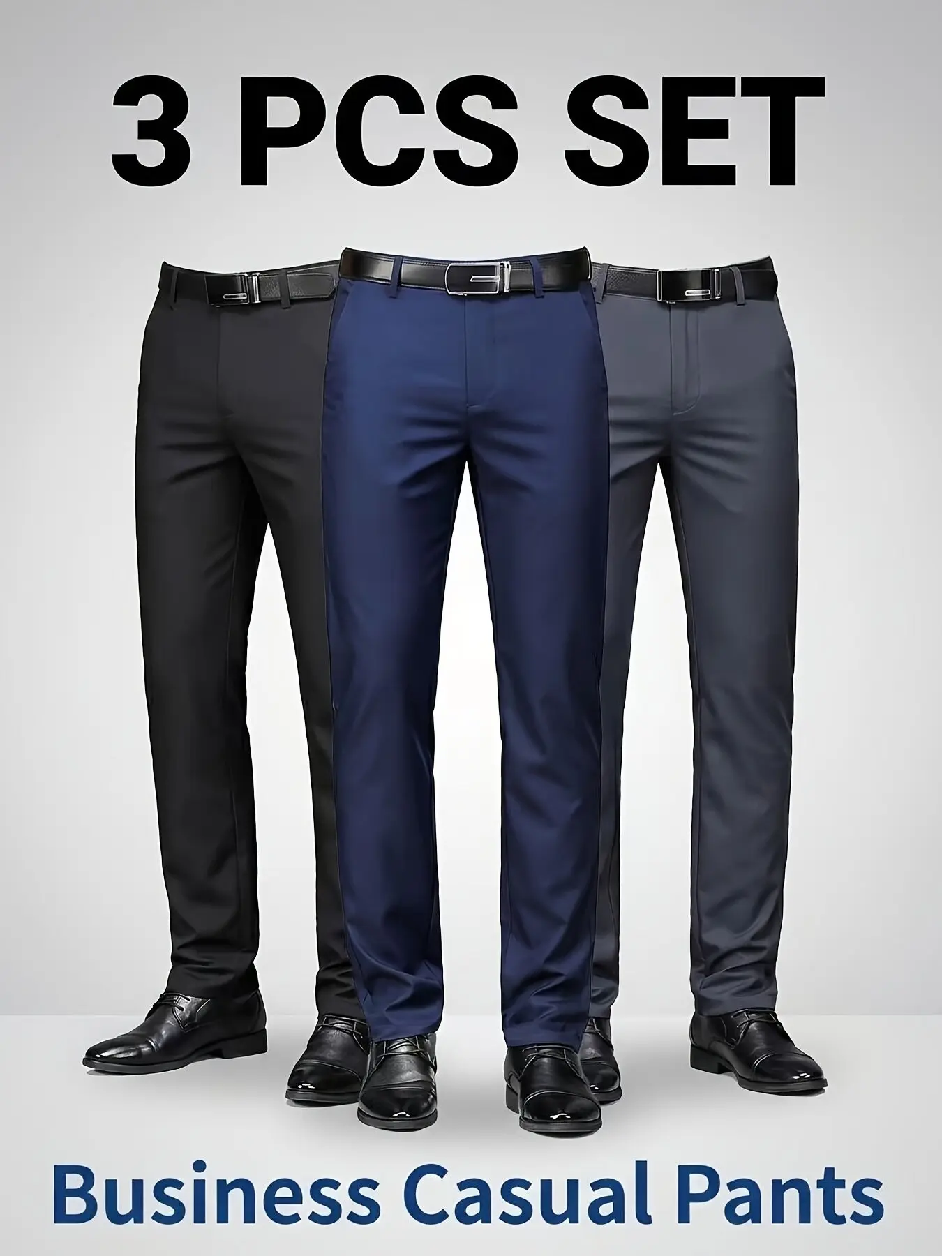 Men's Business Straight Leg Casual Suit Pants, High Elastic Ice Feel Fabric, Wrinkle Resistant, Breathable, Slim Fit, All Seasons