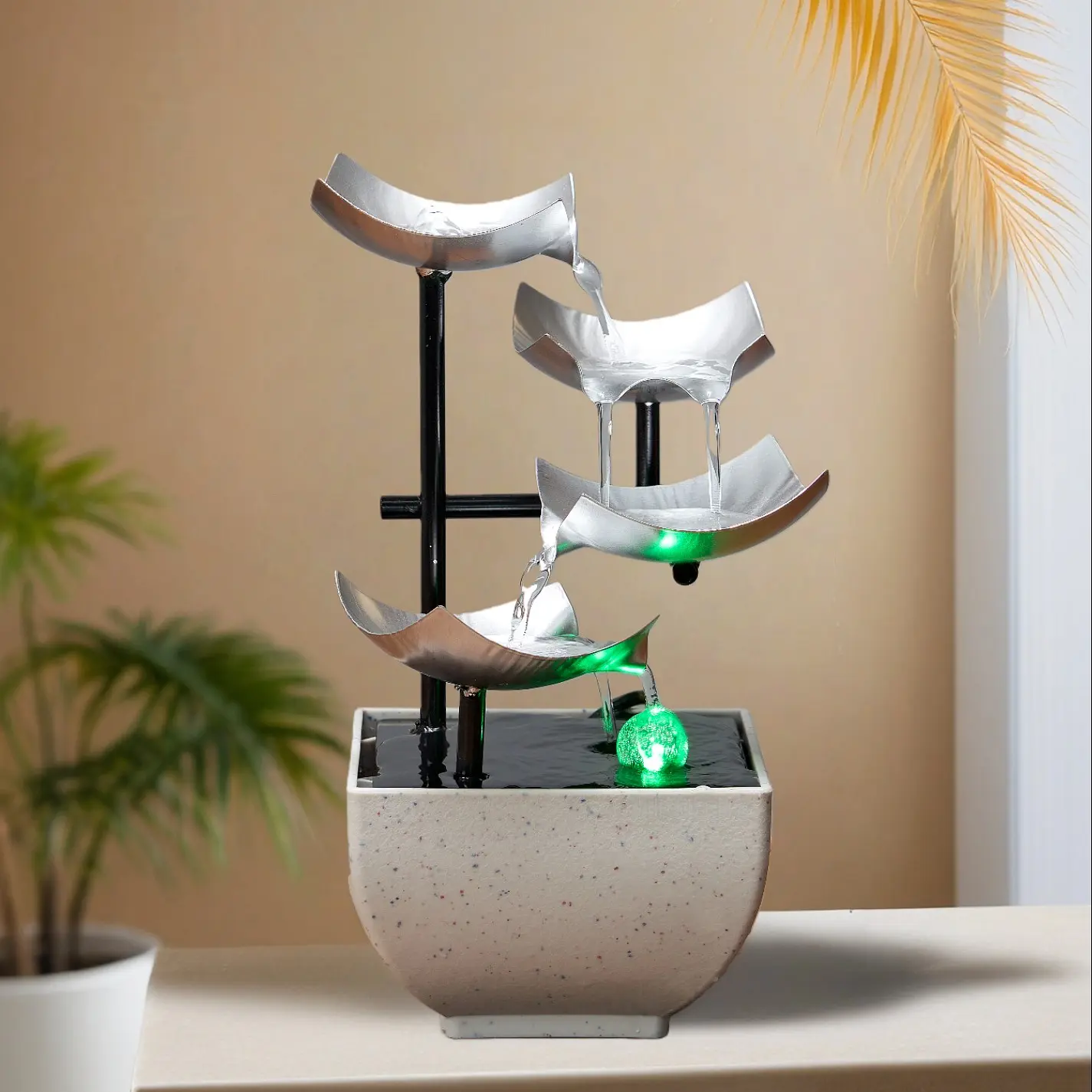 New Four-Layer Small Desktop Wealth Flow Sculpture, Water Circulation Office Stress Relief Decor, Living Room Feng Shui Gift, Moving in Present