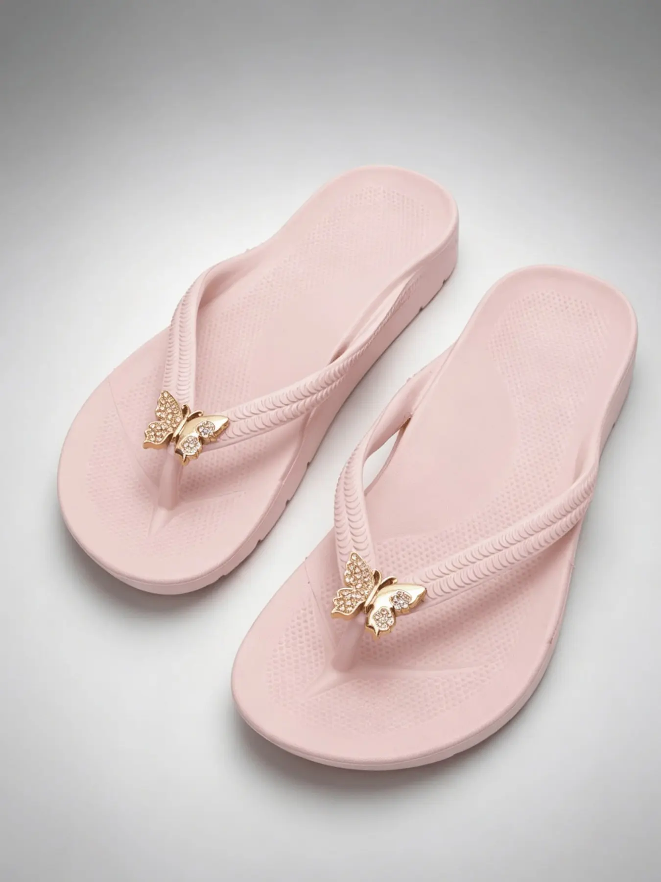 Butterfly Water Brick Decorated Women's Flip-Flops, Soft Thick Sole Sandals, Non-Slip Beach Pool Shoes, Casual Outdoor Footwear
