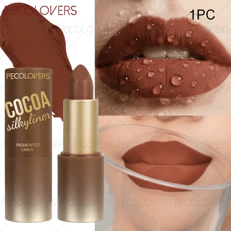 1PC Brown Matte Long-lasting Lipstick, Non-sticky Formula, Easy To Apply, Waterproof and Sweat-proof, Suitable for All Skin Tones, Bright Color, Non-stick Cup, Suitable for Daily and Party Makeup, Holiday Gift