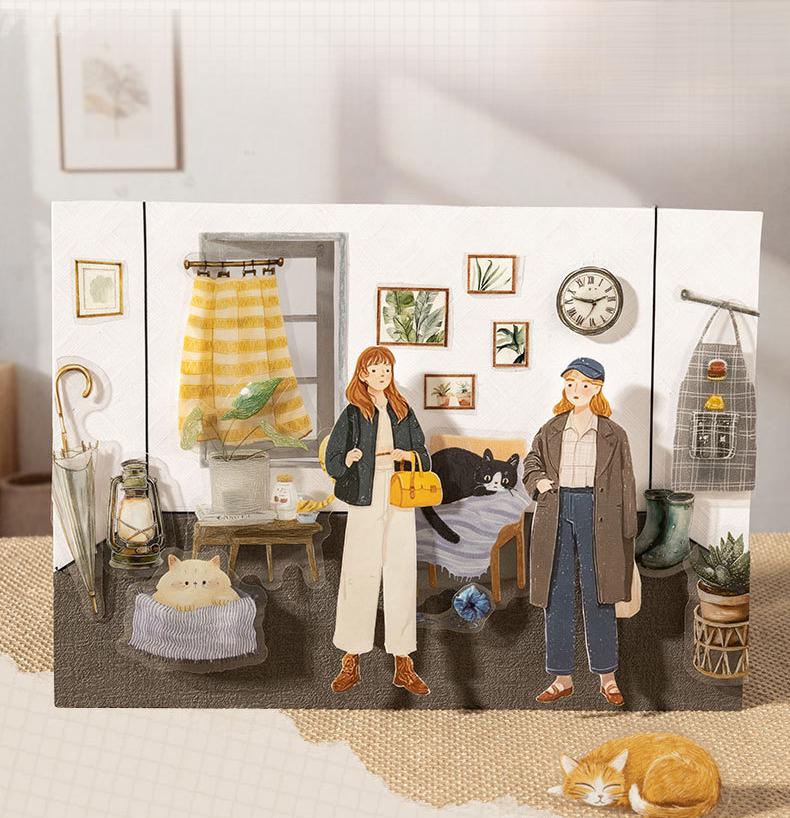 100 piece minimalist large sticker pack featuring characters, flowers, scene product patterns, minimalist style, PET waterproof material, self adhesive, DIY journal decoration, scrapbook notebook materials