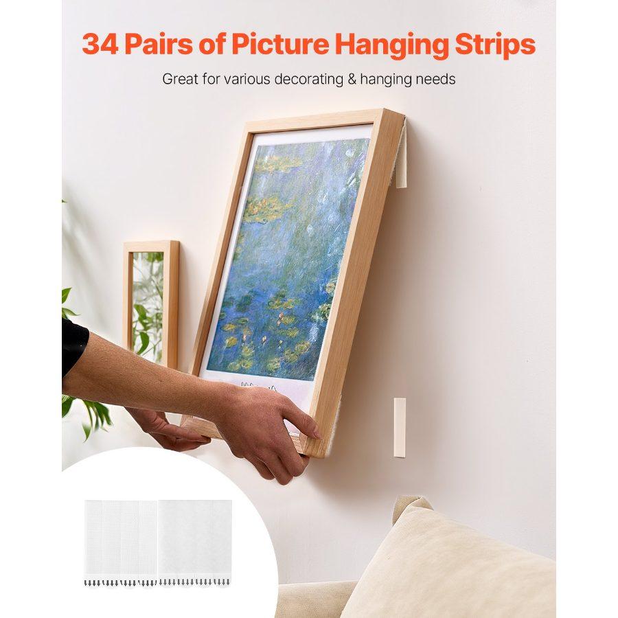 VEVOR Picture Hanging Strips, 34 Pairs, Large Picture Hangers with Removable Adhesive, Hook Loop Strips, Wall Hanging Strips for Damage Free Picture Hanger, Mounting of Photos, Frames, Wall Decor VEVOR Picture Hanging Strips, 34 Pairs, Large Picture Hangers with Removable Adhesive, Hook Loop Strips, Wall Hanging Strips for Damage Free Picture Hanger, Mounting of Photos, Frames, Wall Decor