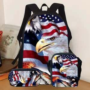 3pcs Backpack Set, American Flag & Eagle Printed School Backpack with Pencil Case and Crossbody Bag, Stylish Bookbag for Students Daily Use, Travel, School