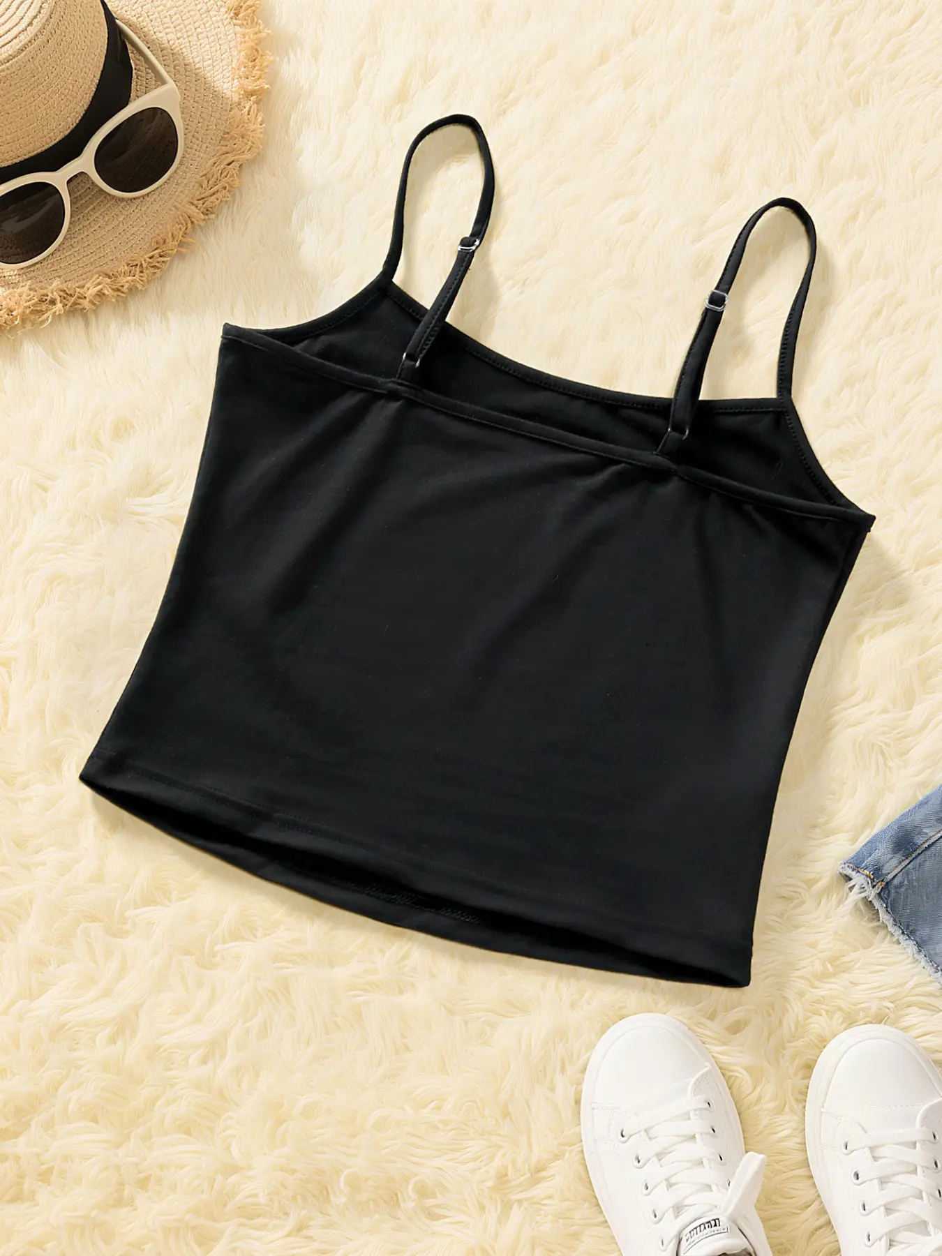 Women U Neck Backless Spaghetti Strap Tank Top, Slim Fit Soft Fabric Camisole, Yoga Fitness Workout, Daily Street Style, Summer Wear