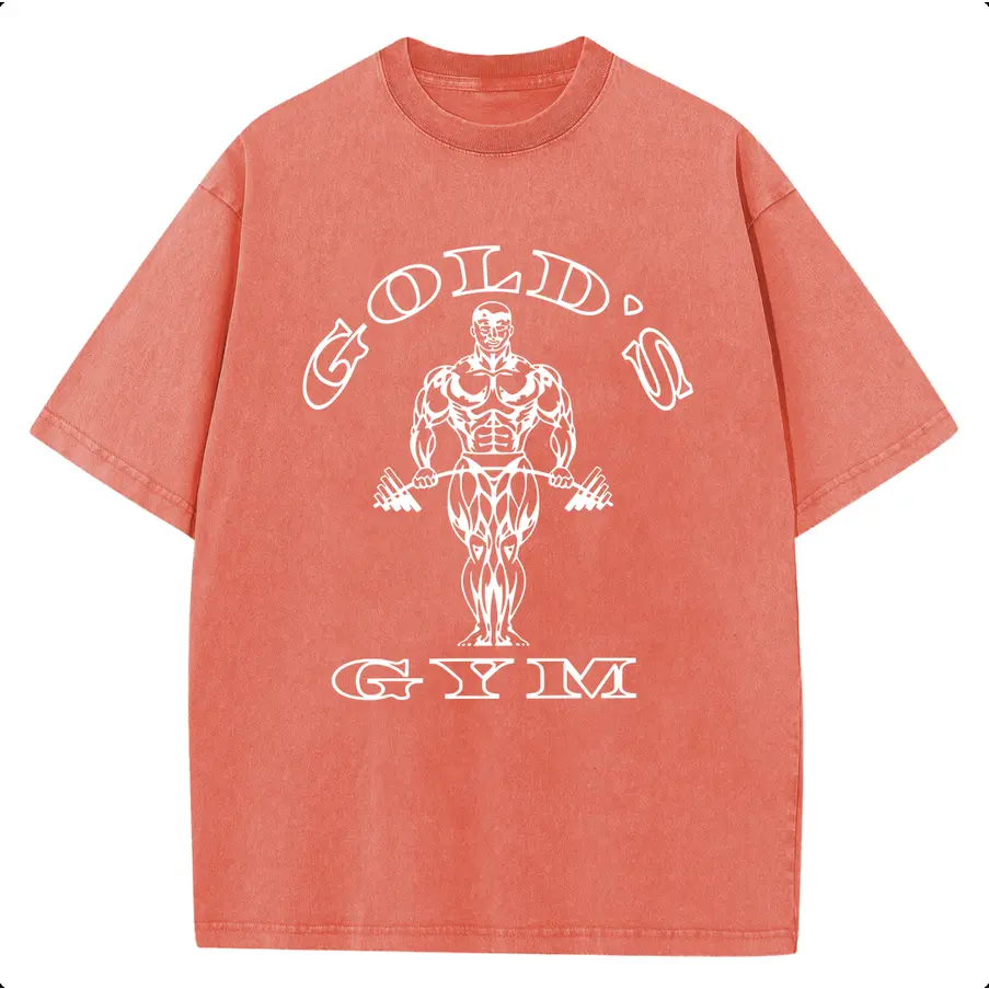 Holafish Acid Wash Vintage Gold's GYM Pattern T-Shirt Essential For Fitness Enthusiasts Pure Cotton Streetwear Graphic Vintage Tees Menswear Womenswear Crewneck Tshirt