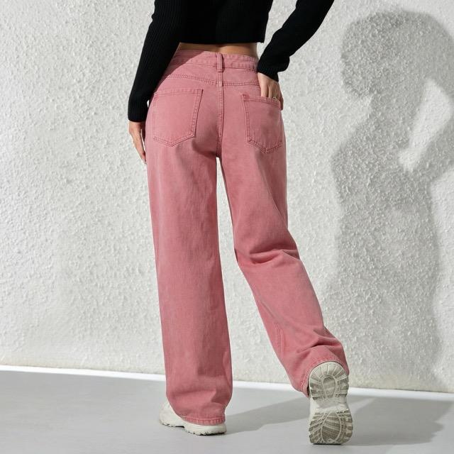 2026 Women's Pink High Waisted Wide Leg Jeans with Rhinestone Moon & Stars, Sparkly Embellished Loose Baggy Denim Pants, Y2K Aesthetic Soft Girl Style