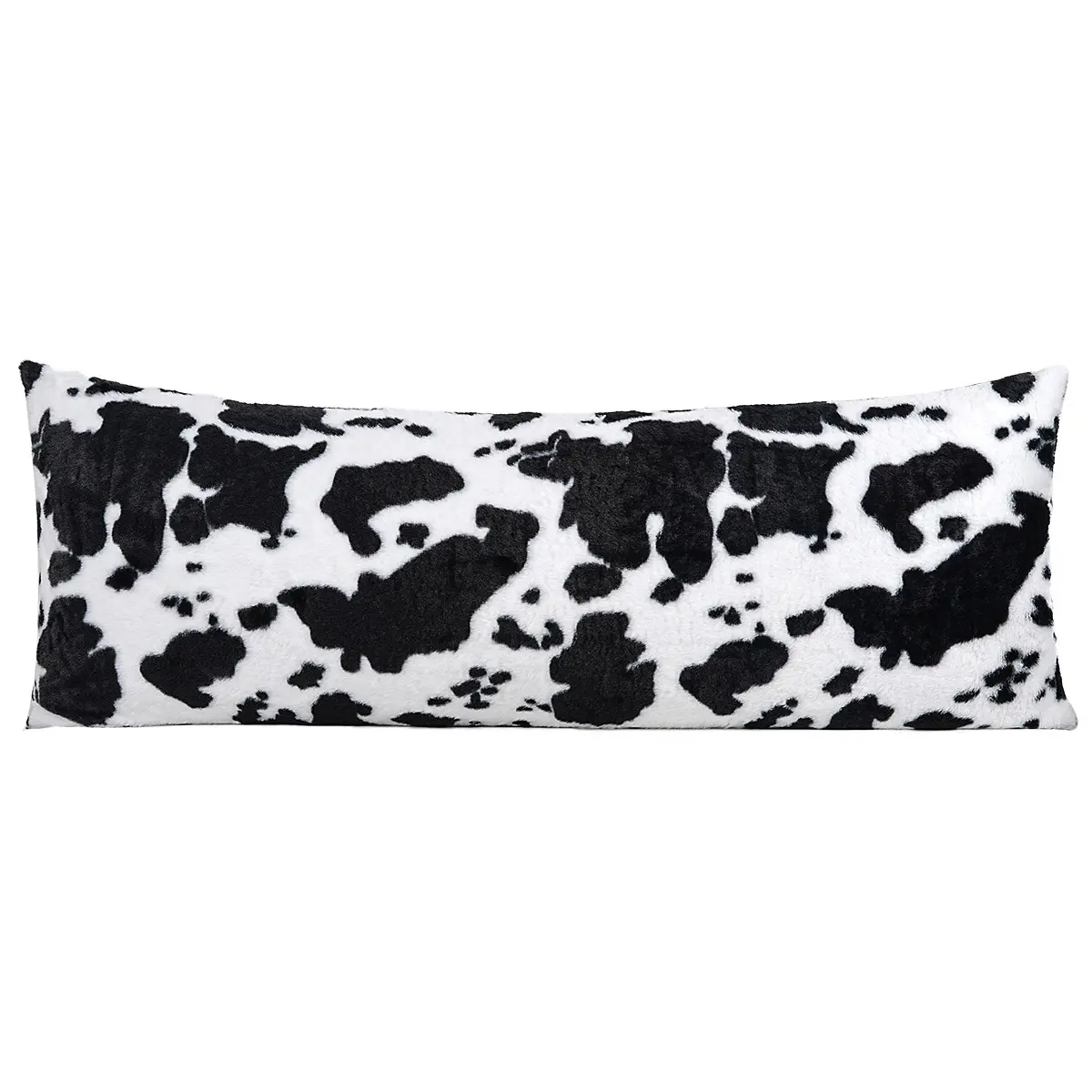 Plush Cow Print Body Long Pillow Cover, Soft Faux Fur Spot Decorative Pillow Case 14x36 Inches, Fits Bed Sofa Dorm Airbnb