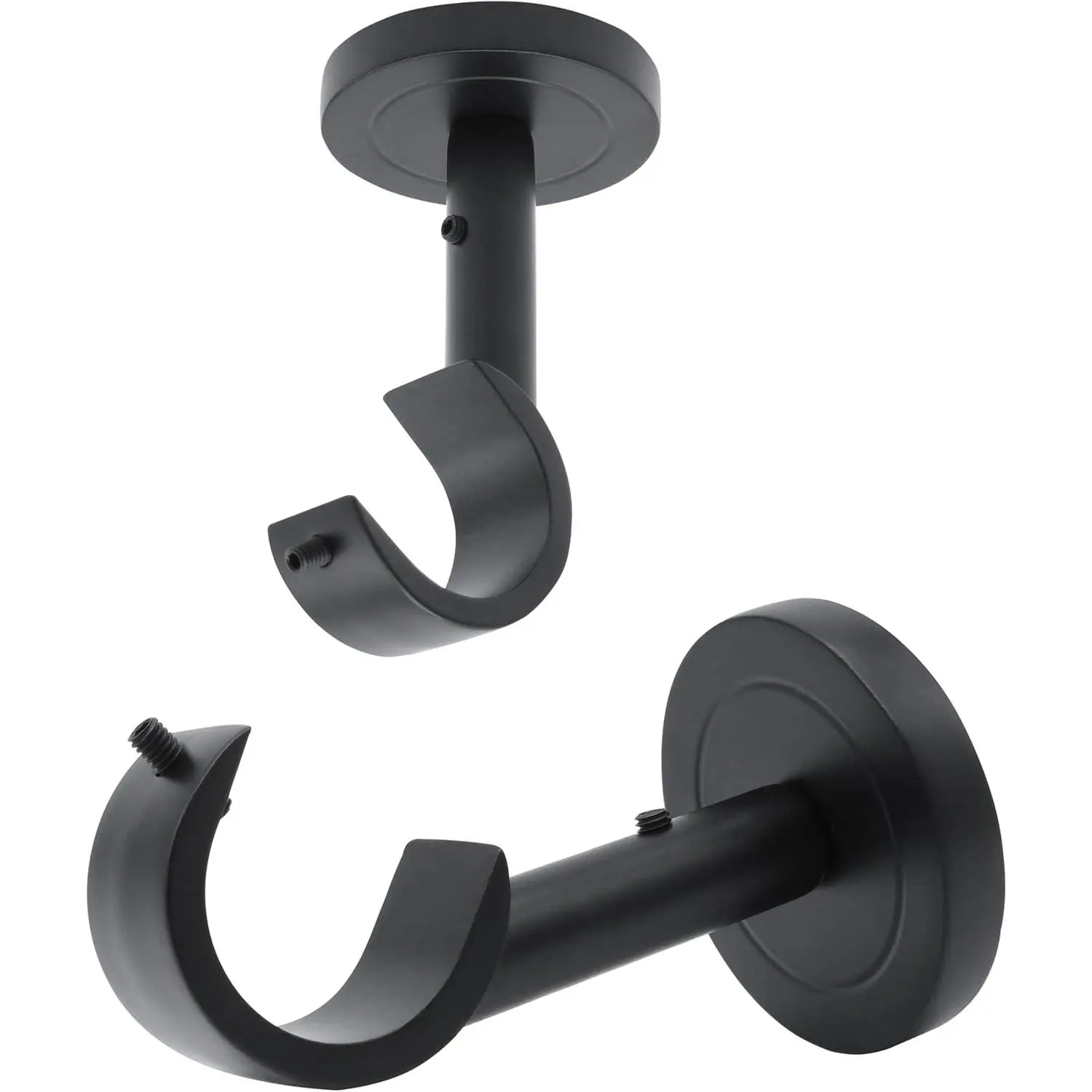 Heavy Duty Ceiling Mount Curtain Rod Brackets, Curtain Rod Holders, 2 Pack | Black, Wall & Ceiling Installation, Ceiling Mount Curtain Rod Holders, Low Profile, Fix Length Hardware Set, for 1 in Rods