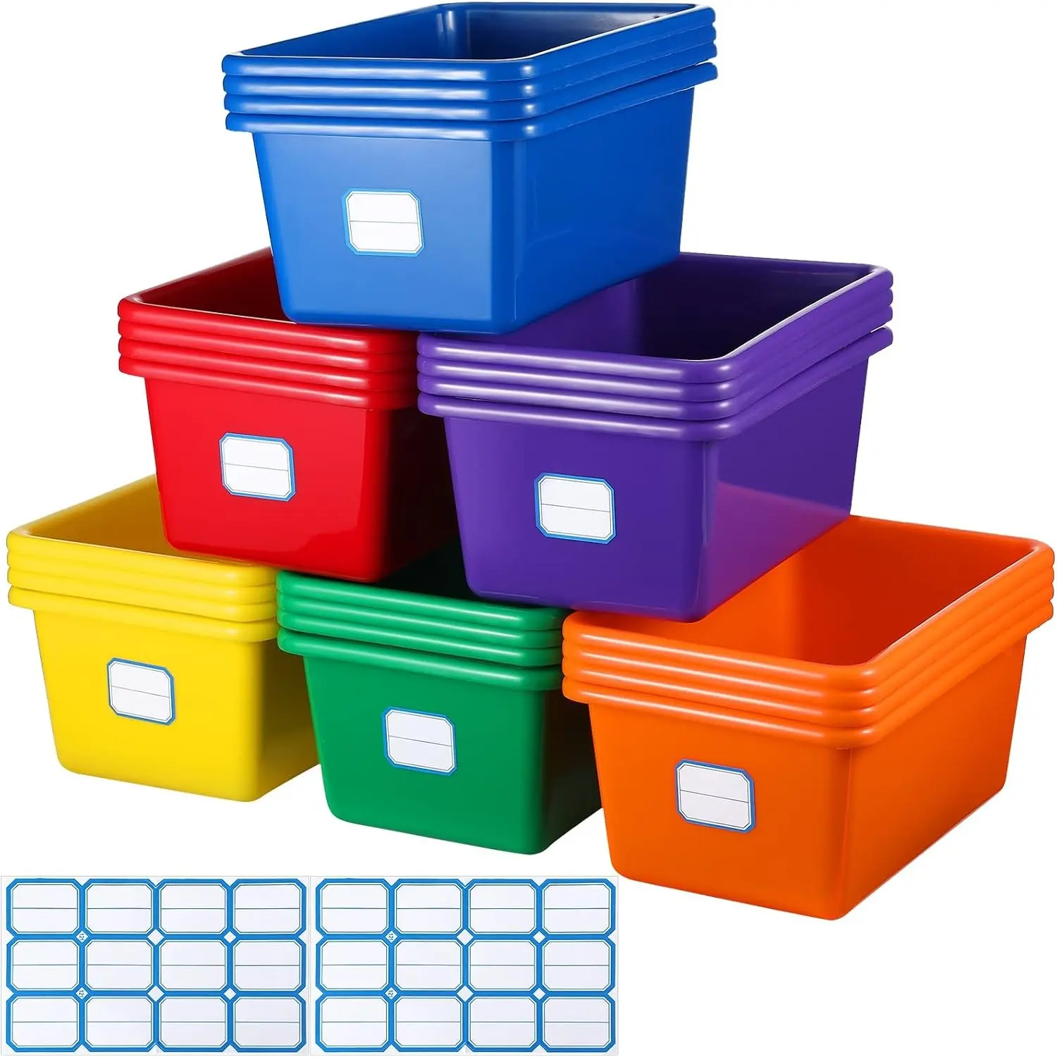 24 Pack Classroom Cubby Storage Bins Plastic Stackable Storage Bins with Labels Cubby Organizer Containers for Classroom School Toy Book Organization(11.5 x 7.5 x 5 Inch,Colorful)