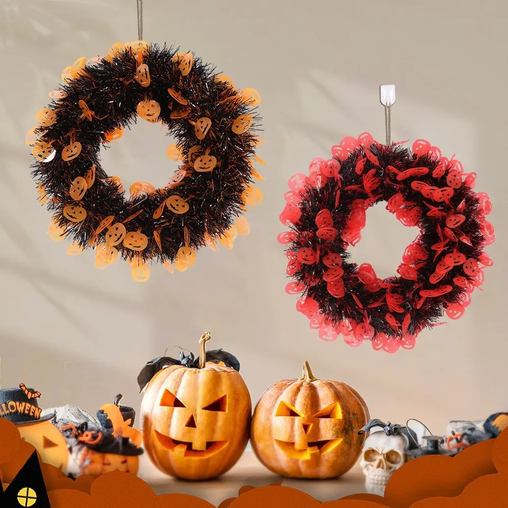 Halloween Wreath Decoration, Sparkly Ghost Design, Metallic Twist, Perfect for Home Indoor Outdoor Parties