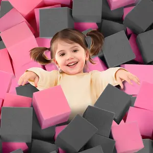 Foam Pit Cubes 24 PCS 5 Inches Gymnastics Foam Blocks Multi-Sport Protective Padding for Gymnastics Trampoline Parkour Skate Parks & BMX Dark Grey & Pink