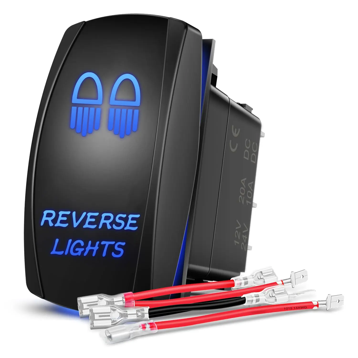 Nilight Reverse Lights Rocker Switch Led Light Bar Switch 5 Pin Laser On Off SPST switches 20A/12V 10A/24V Switch Blue with Jumper Wires Set for Cars Trucks Boats ATVs UTVs RVs