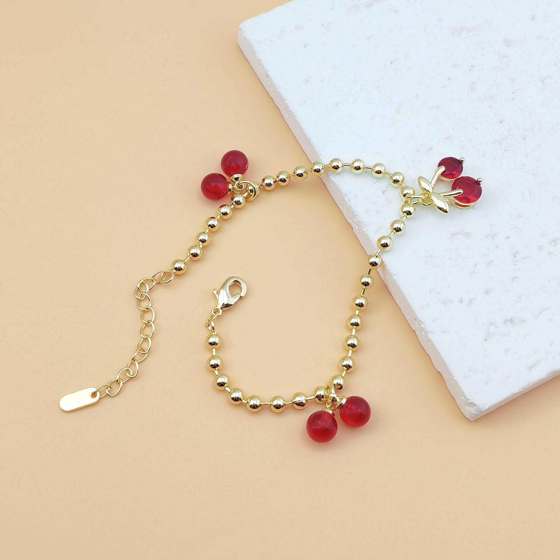 Trendy INS Style Cherry Charm Anklet & Bracelet for Women, Summer Beach Inspired Red Beaded Design, Cute Boho Aesthetic Jewelry, Lightweight & Versatile for Beach, Vacation & Daily Outfits