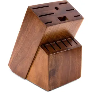 Universal Knife Block Holder,Large Wood Bamboo Knife Block without Knives,14 Slot Universal Knife Holder Countertop,Butcher Block Knife Storage Organizer for Kitchen (Brown)