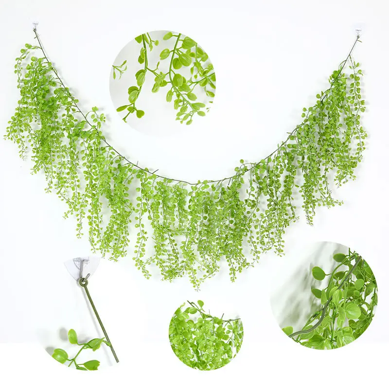 Artificial simulated Nandina vine, faux green plant decor ornament, high-end wall-mounted artificial green vine for home decoration