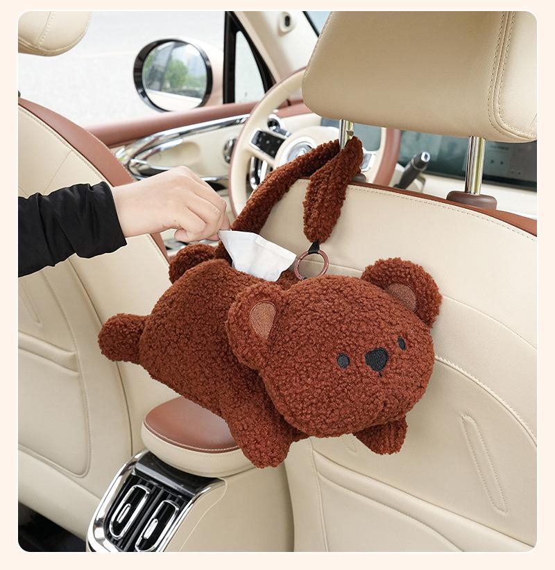 Plush Rabbit Tissue Box for Car Accessories Cartoon Car Tissue Holder Bedroom Living Room Desktop Tissue Organizer