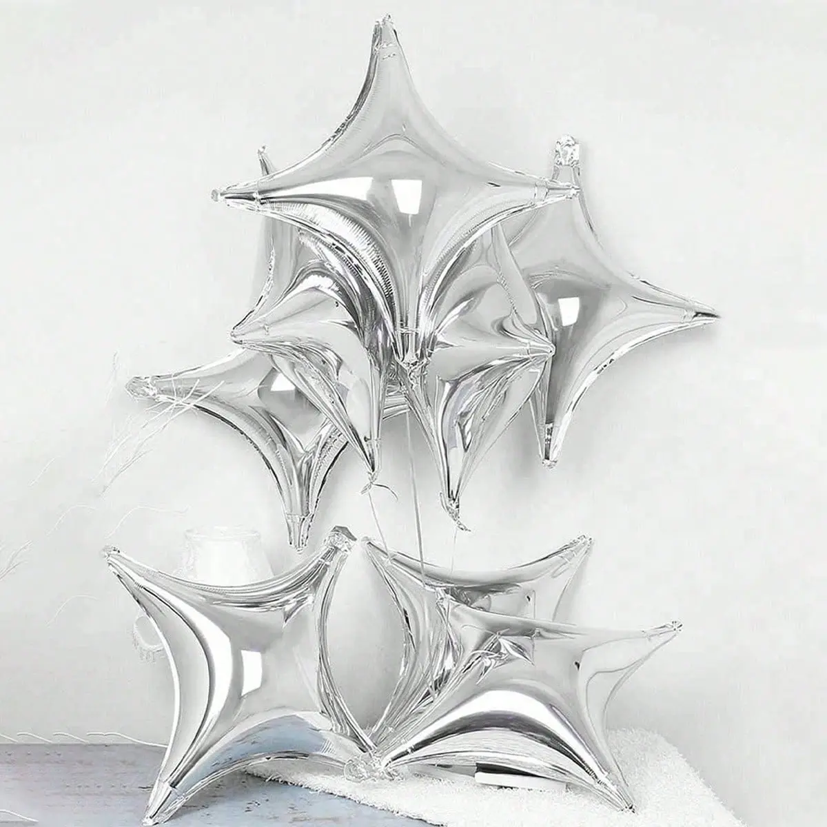 12 Piece Metal Foil Star Balloons Set, Modern Party Decor, Silver Color Shiny Aluminum Birthday Balloons, Perfect for Birthdays, Weddings, New Year, Birthday Party Decorations
